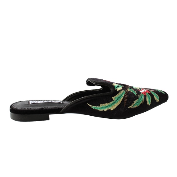 Black Floral Embroidered Slip on Mules  Cell17 - Picture 2 of 8
